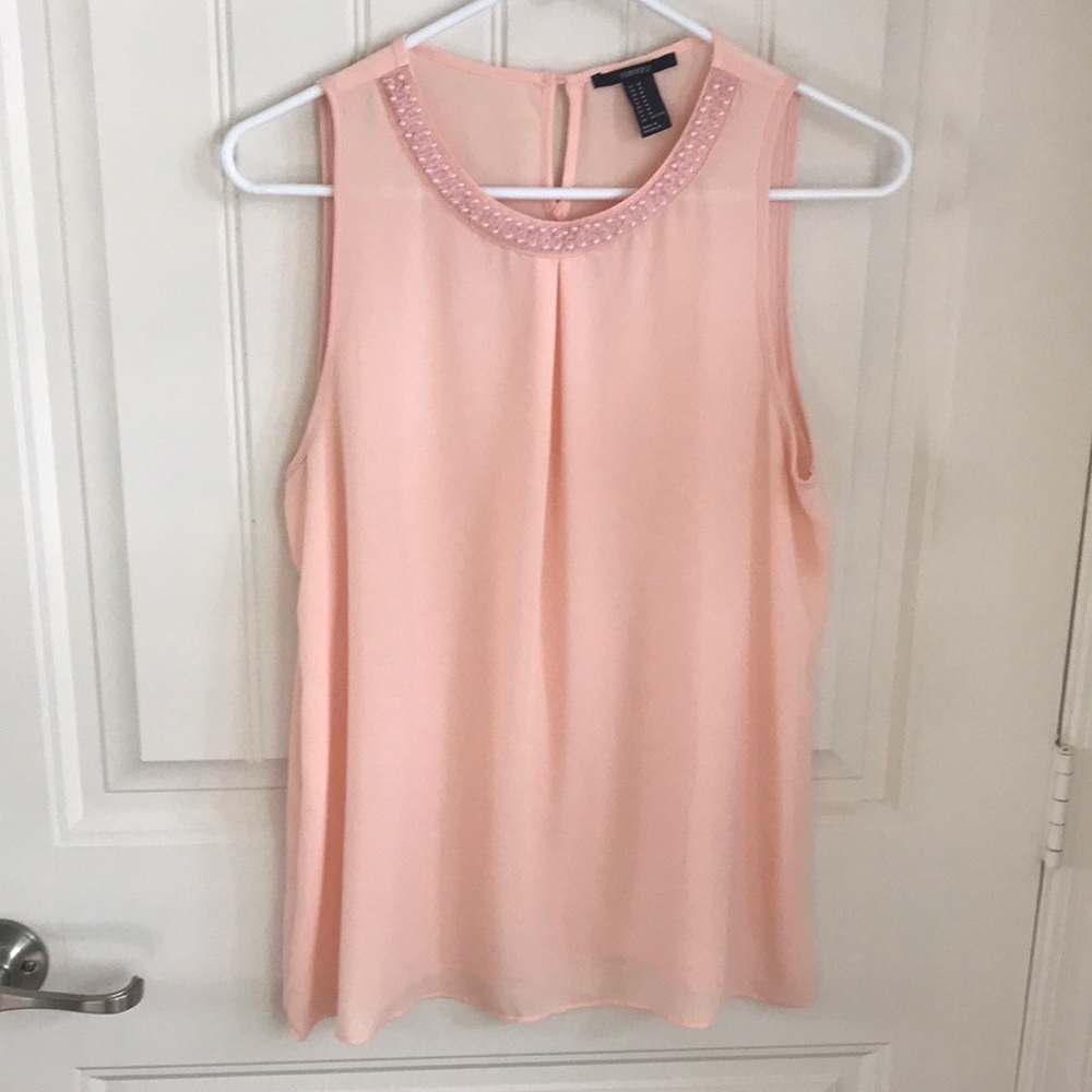 Pink chiffon beaded neck tank